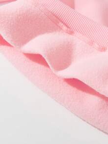 SHEIN Set 2 buc. hanorac casual cu glugă și pantaloni jogger pentru fete, imprimeu roz cu litere și grafică, confortabil