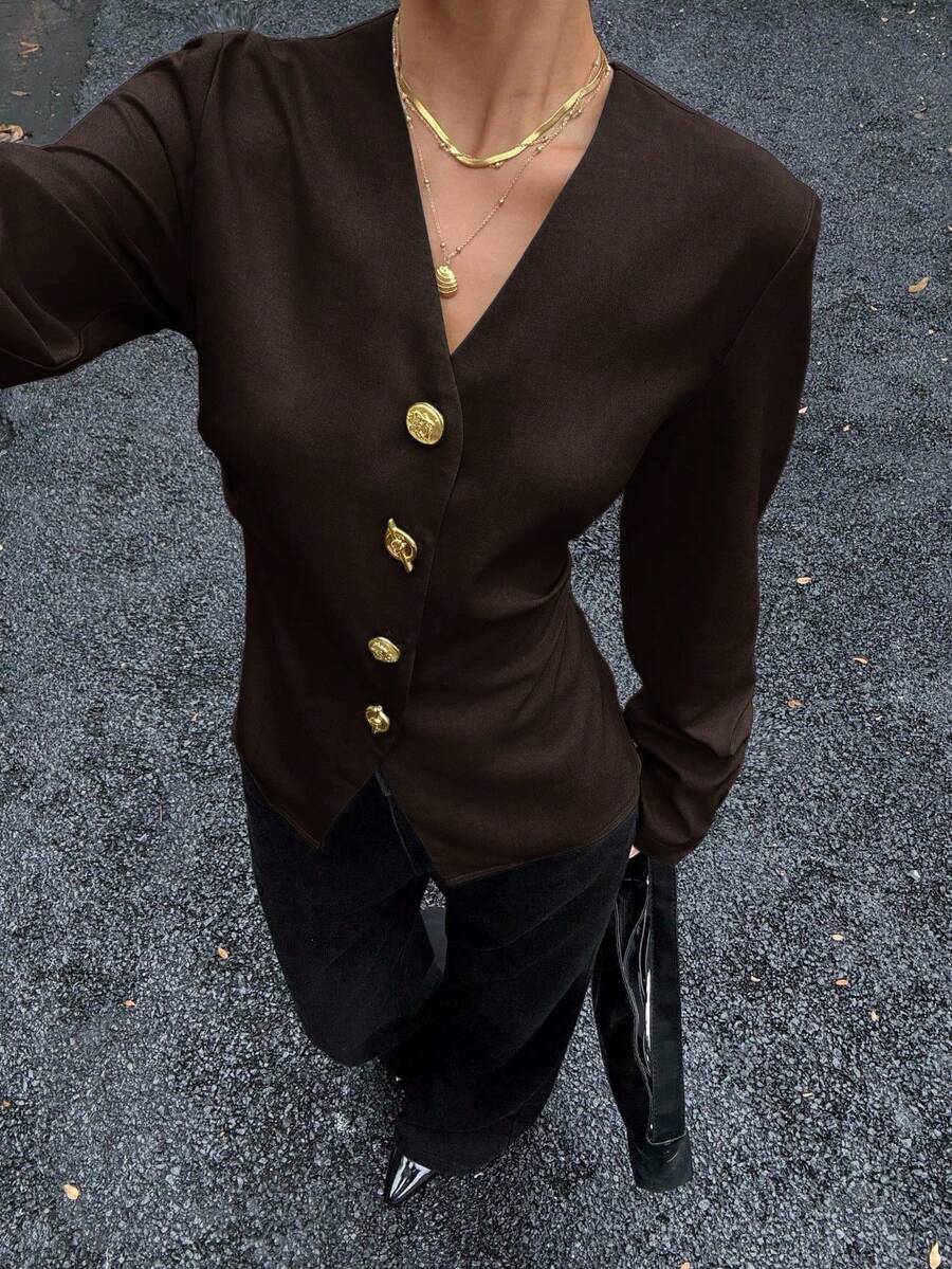 Siren Gaze 女士金属扣腰衬衫，秋冬新品