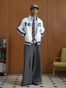 TOKVUE Men Casual Letter Graphic Zip Up Jacket,Back To School, Fall - Multicolor - View 1