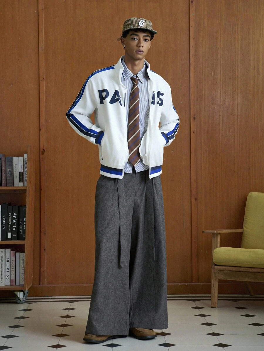 TOKVUE Men Casual Letter Graphic Zip Up Jacket,Back To School, Fall - Multicolor - View 1