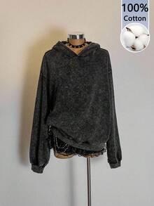 Attitoon Vintage Street Style Loose Snowflake Graphic Oversized Hoodie Sweatshirt For Women, Suitable For Fall/Winter