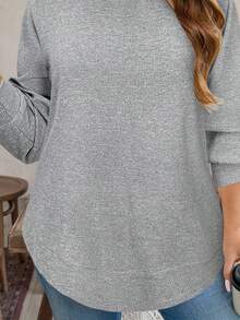 SHEIN LUNE 大码女式纯色简约长袖运动衫，适合日常休闲穿着，必备节日装 - 淺灰色 - 查看 7