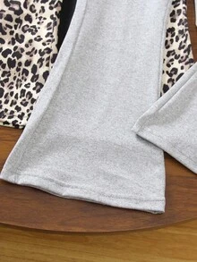 Sparklyn 3件套女童针织弹力面料黑色花卉豹纹印花裤，适合春秋季穿着，百搭