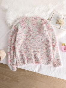 Tween Girl Space Dye Pattern Patchwork Pocket Button-Up Cardigan, Casual Everyday Wear, Autumn/Winter - Multicolor - View 2