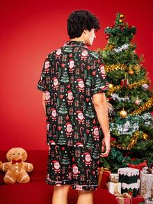 Notgurli Schelmisches Mädchen bequemer Bubble-Gaze Karomuster Kragen Vorderteil Kurzarm Shorts Herren Pyjama Set, hochwertige Bequemlichkeit Chic Herbst - Verschiedenfarbig - Übersicht 3