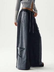 Bohemela بنطلون رياضي نسائي فضفاض واسع الساق مغسول بتصميم لوحات متناسقة، مناسب للخريف وعيد الهالوين وعيد الميلاد ومهرجانات الموسيقى