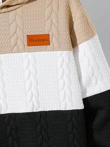 SHEIN Tween Boy Color Block Letter Patched Detail Hooded Sweatshirt Fall Winter Sweatshirt, Winter Clothes - Khaki - View 5