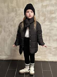 Black Scarf Style Loose Padded Coat, Korean Fashion Winter - Black - View 11