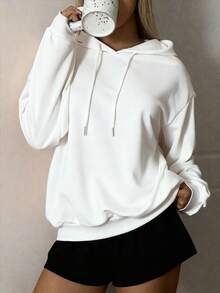 Attitoon Áo sweatshirt nữ kiểu dáng tối giản, thoải mái với họa tiết hoa hồng và chữ cái tiếng Anh xoắn, có dây rút, thích hợp cho mùa thu/đông. - trắng - Xem 4