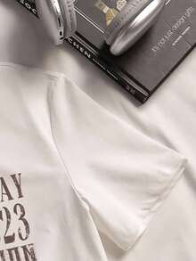 Manfinity Joysei 男士休闲标语和牛仔靴印花圆领短袖 T 恤 - 白色 - 查看 4