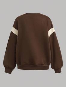 SHEIN Girlism 少女休闲/校园、返校、运动/圆领/刺绣/猪鼻扣/松紧下摆/连帽衫/运动裤/两件套/波西米亚风/街头服饰~套头衫~运动服~舒适 - 棕色 - 查看 9