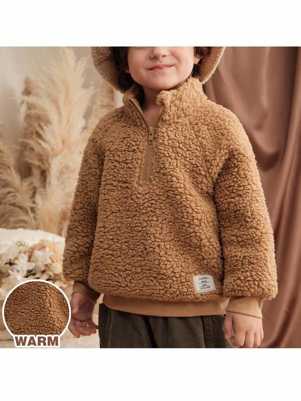 Loomiva Sudadera con media cremallera de cuello redondo de felpa con estampado jacquard para niño