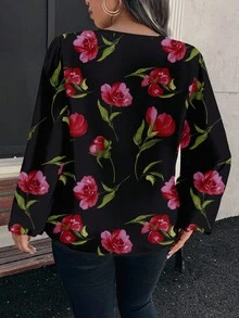 SHEIN Clasi Camisa de manga larga con estampado floral elegante y casual, adecuada para atuendos de primavera y otoño de talla grande