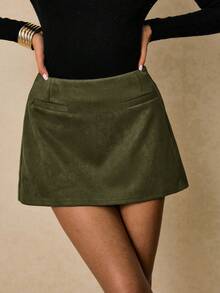 Poéselle Falda sólida de color para mujer, de estilo elegante para ir al trabajo - Verde militar - Ver 4