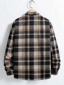 Manfinity Homme 秋季大码男士格子长袖单排扣口袋休闲夹克