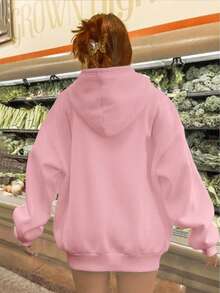 SHEIN EZwear Áo nỉ in chữ "Tôi không quan tâm" theo phong cách tối giản, dáng rộng, chất liệu nỉ dày dặn, thích hợp cho nữ, mùa thu/đông và dịp Giáng sinh. - Màu Hồng baby - Xem 7