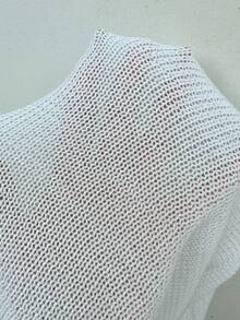 SHEIN Unity Women's Fashionable Thin Sheer Solid Color Long Sleeve Cropped Cardigan, Autumn - White - View 3