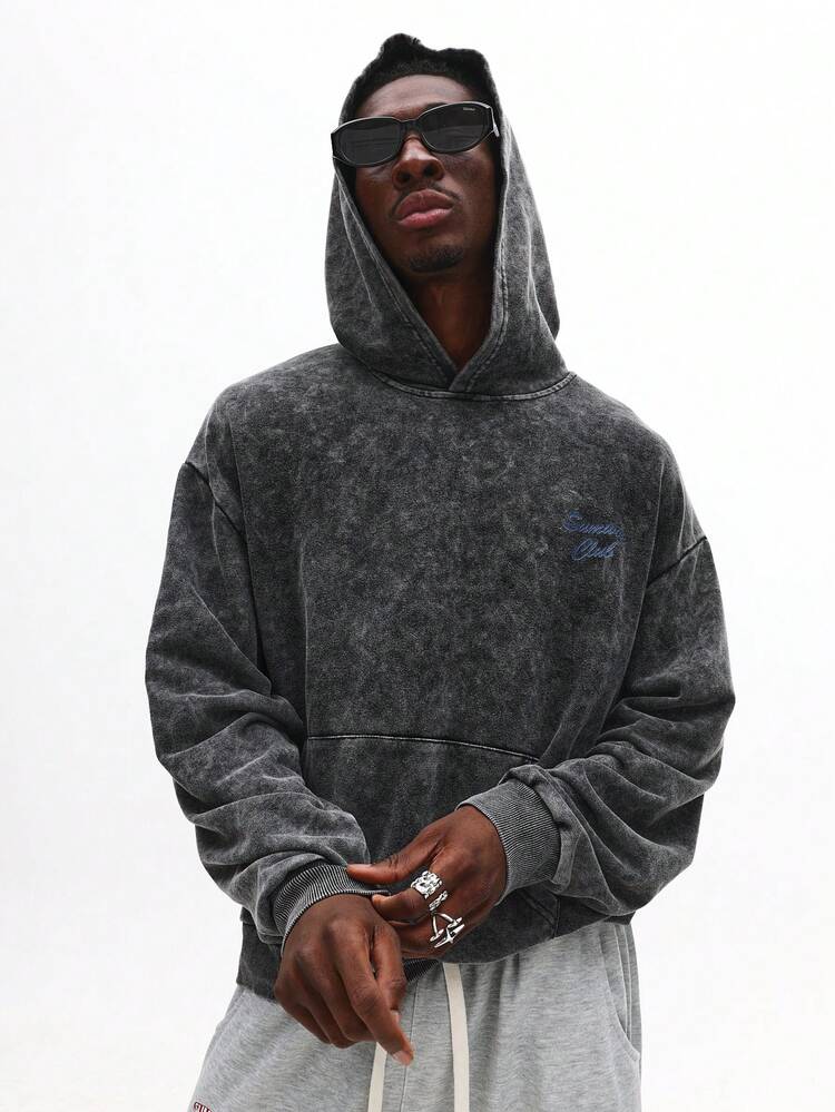 Acid Wash Hoodie With Western Boots Graphic Print