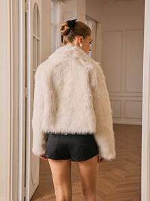 Revavyn 优雅奢华仿毛领长袖夹克，适合派对，欧美风格 - 白色 - 查看 2