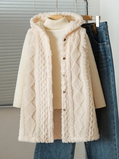 SHEIN 秋冬款纯色毛绒连帽开衫