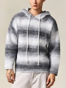 ROMWE MEN Prep Sudadera con capucha casual de hombre con efecto degradado, para otoño/invierno - Gris Oscuro - Ver 4