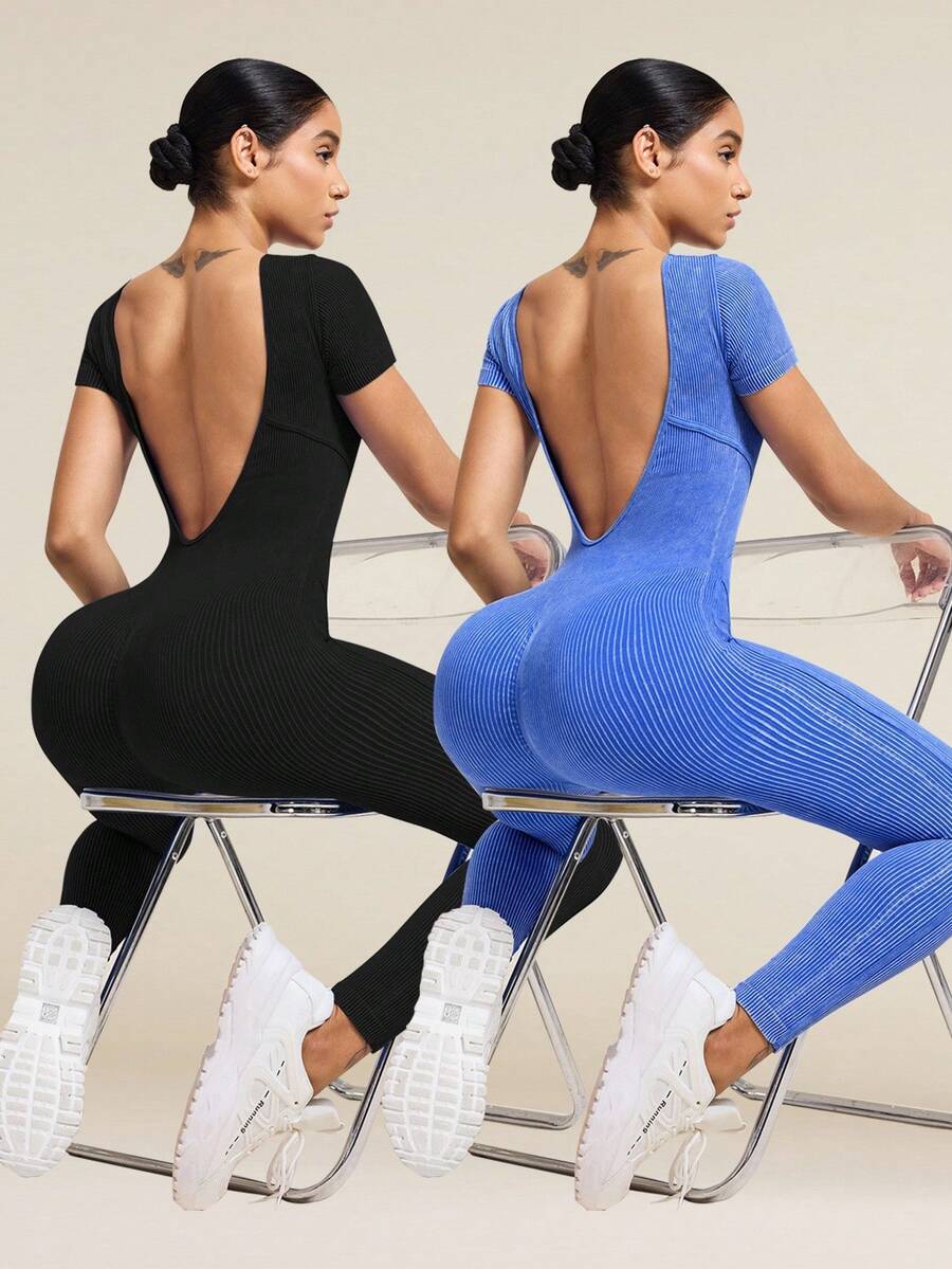 SHEIN Velisys Mono moldeador para mujer para yoga y running, diseño sin espalda - Multicolor - Ver 1