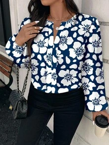 Glamance Whitebread Camicia casual a maniche lunghe con scollo a V per donne taglie forti, adatta per le vacanze autunnali