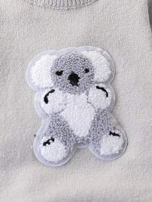 SHEIN Baby Boys Koala Graphic Knit Jumpsuit,Cute Autumn Comfortable Long Sleeve Sweater Jumpsuit - Grey - View 5