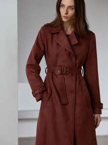 Aveloria Modichic Áo khoác trench coat ve lớn phong cách Âu Mỹ thu/đông mới, đa năng khi đi làm - Màu Đỏ Sâu - Xem 5