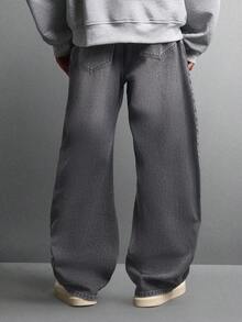 SUMWON Essential Barrel Fit Denim Jeans Classic Relaxed Wide Leg Straight Cut Casual Streetwear Raw Hem Versatile Everyday Wear