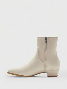 CUCCOO BIZCHIC Giày bốt nữ cổ thấp mũi tròn gót chunky màu be tối giản, thoải mái, thích hợp đi làm, mua sắm, công sở và mặc hàng ngày. - Màu be - Xem 9