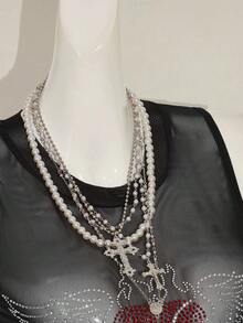 SHEIN ICON Women's Y2k Black Rhinestone Decor Sheer Sleeveless Crew Neck Camisole Top - Black - View 9