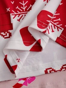 4 件套贴身少女睡衣套装，长袖上衣和裤子，蝴蝶结、棒棒糖和圣诞主题印花，舒适面料，优雅家居睡衣 - 彩色 - 查看 6