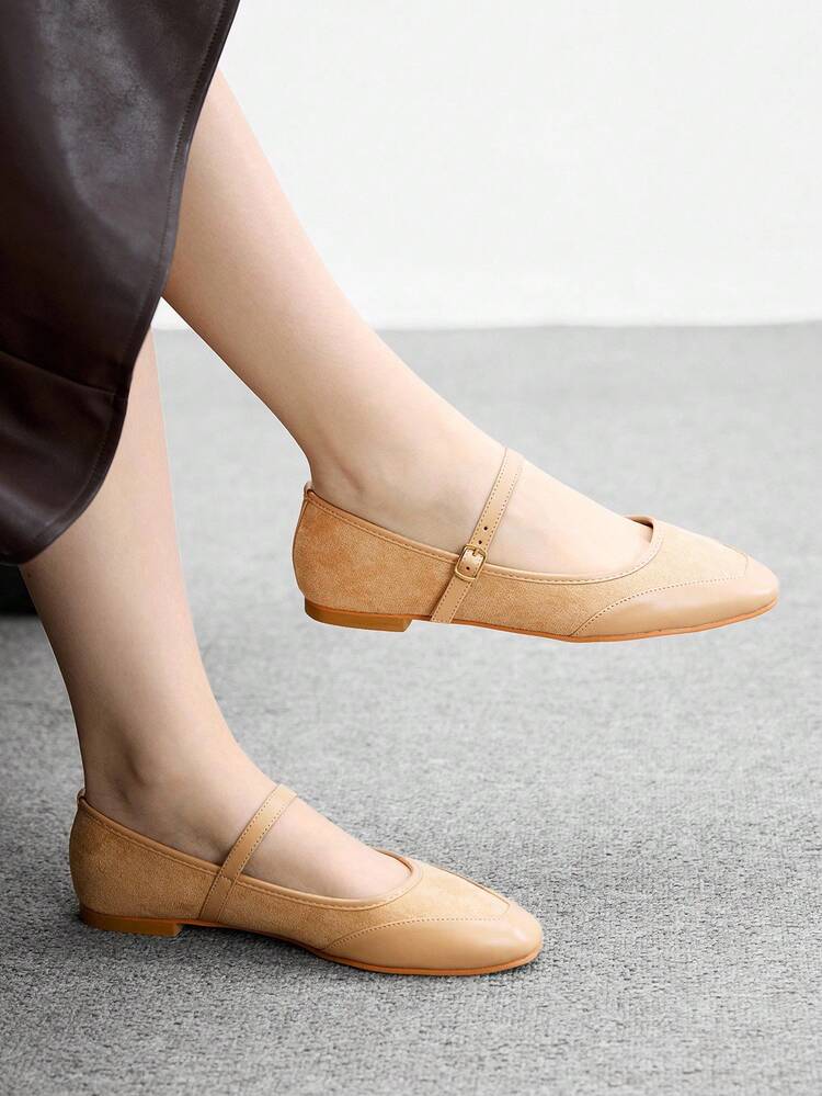 CUCCOO BIZCHIC Black Simple Square Toe Flat Shoes, Elegant, Versatile, Casual, Comfortable, Slip-On, Suitable For Workplace, Commute, Dates, Formal Occasions