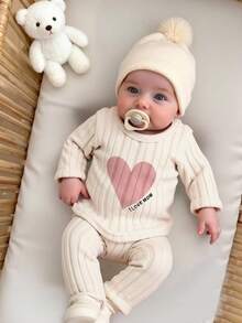SHEIN 6pcs/Set Baby Girls Autumn New 2025 Newborn Outfit, Heart Print & Solid Color Round Neck Long Sleeve Top With Snap Shoulder, Casual Long Pants, 3 Cute & Simple Fashion Suits - Multicolor - View 11
