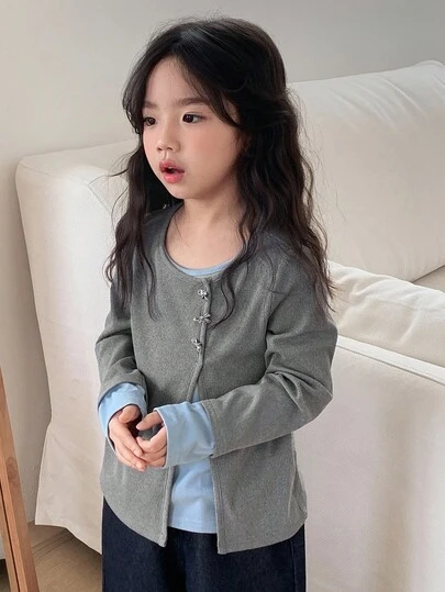 DAZY 少女圆领针织二合一长袖T恤，秋季服装