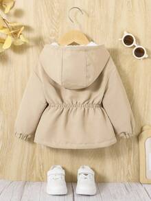 SHEIN 女婴秋冬休闲卡其色羊毛连帽夹克