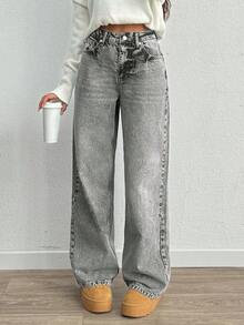 EURMUSE High Rise Straight Cut Women's Jeans, Casual & Versatile - Grey - View 4