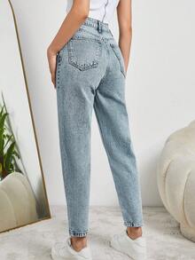SHEIN Tall 妈妈装高腰浅蓝色牛仔裤 - 淺藍色 - 查看 2
