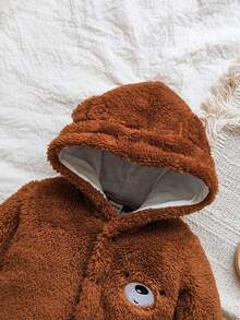 SHEIN Vintaside Kids Newborn Simple Stylish Cute Embroidered Bear Long Sleeve Romper Pajamas - Brown - View 5