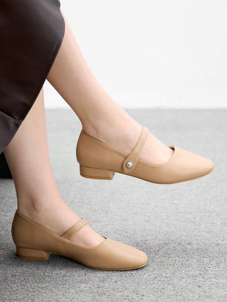 CUCCOO BIZCHIC Women's Fashion Charming Flat Loafers, Khaki Color, PU Material, Square Toe, Commuting, Comfortable, Indoor, Office, Street, Party, Travel, Vacation, Spring/Summer, Suitable For Dresses, Jeans, Shorts
