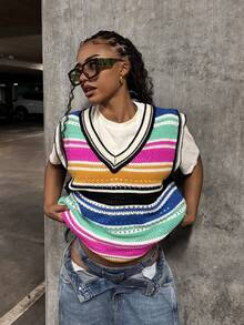 StreetHx Áo len dệt kim không tay hở cổ màu sắc phong cách đường phố dành cho nữ, thường ngày cho mùa thu/đông - Nhiều màu - Xem 3