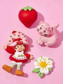 Strawberry Shortcake X SHEIN 4 件草莓娃娃、猫、花、草莓冰箱贴，可爱装饰，适用于厨房、办公室 - 彩色 - 查看 2