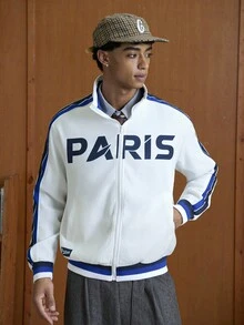 TOKVUE Men Casual Letter Graphic Zip Up Jacket,Back To School, Fall - Multicolor - View 6