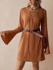 Florisole 女式休闲卡其色波西米亚连衣裙 - 卡其色 - 查看 8