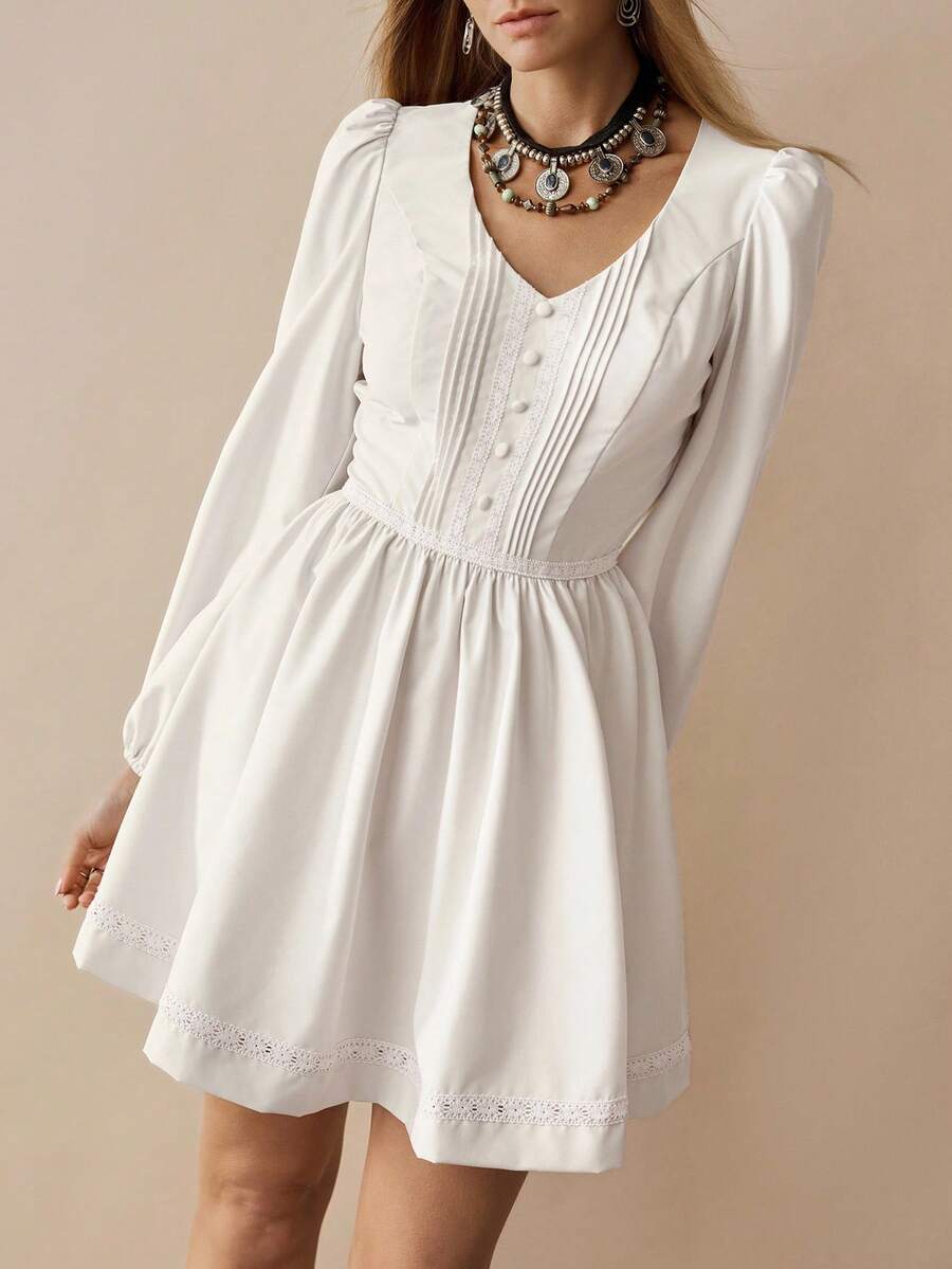 Florisole Váy họa tiết hoa mơ Bohemian thường ngày dành cho nữ, Thu/Đông - Màu be - Xem 1