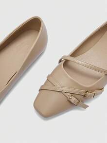 CUCCOO BIZCHIC Giày Mary Jane đế vuông màu mơ, quai chéo cho nữ, giày bệt nhẹ, thoải mái, thích hợp để đi làm và mặc váy - Màu be - Xem 7