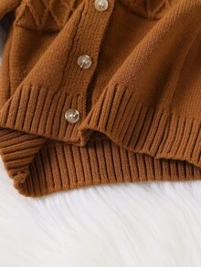 SHEIN 2pcs Baby Boys/Girls Brown Autumn Knitted Sweater & Pants Set,Modest Round Neck Long Sleeve Cable Outfit,Matching Family Casual Daily Home Clothes - Brown - View 8
