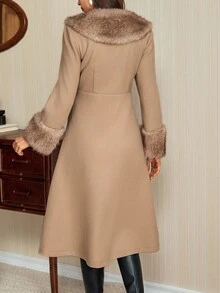 Vintamour Áo khoác nữ cổ điển thanh lịch có túi, chất liệu lông giả, vải nỉ, phối nhiều lớp, thích hợp cho kỳ nghỉ, mùa thu, mùa đông, Giáng sinh, mùa thu cho nữ, Giáng sinh cho nữ, Lễ Tạ ơn cho nữ, mùa đông cho nữ, phong cách cổ điển cho nữ, bộ vest cho nữ. - Màu Khaki - Xem 4