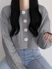 DAZY Women's Short Cardigan Sweater, Autumn/Winter - Grey - View 5